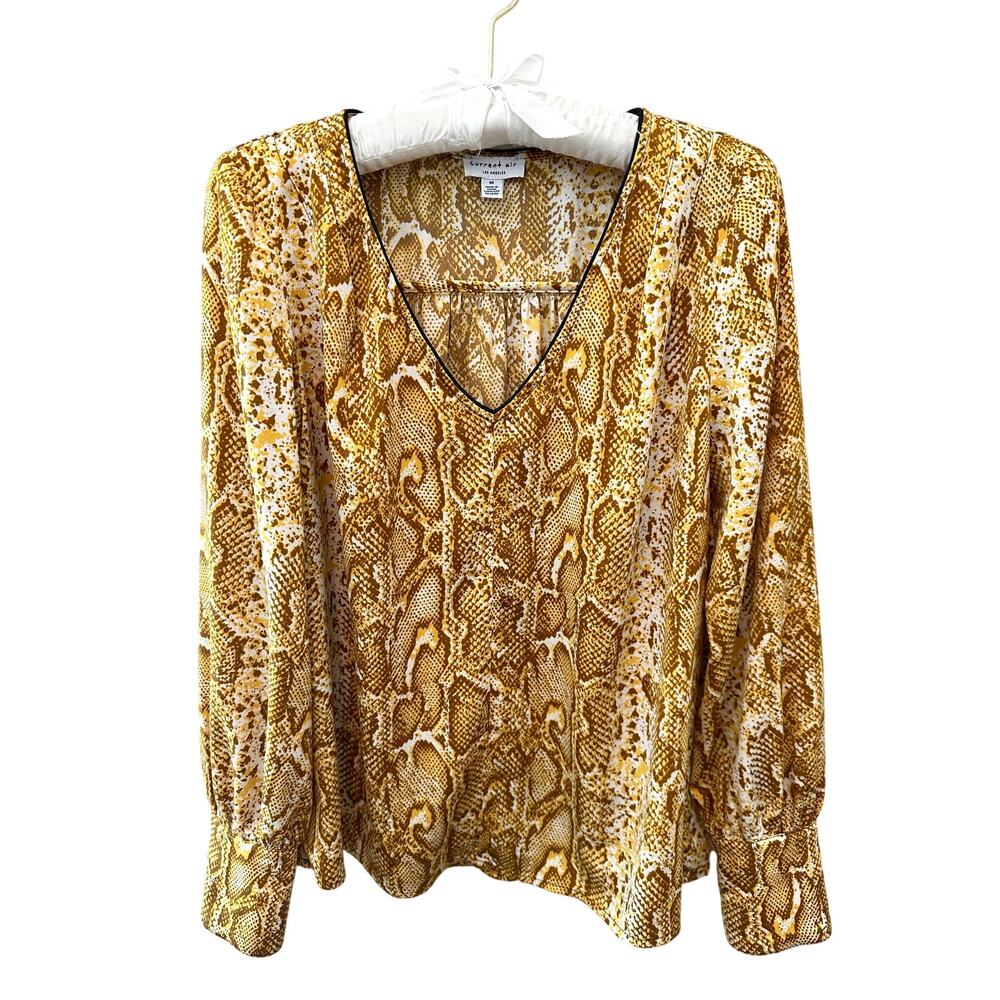 ANTHROPOLOGIE Current Air Yellow Snakeskin Print Blouse Long Sleeve | Medium